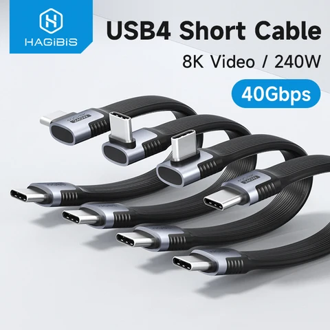 Кабель для передачи данных Hagibis USB4 40 Гбит/с, короткий кабель USB C — Type C PD 240 Вт, 8K, 60 Гц для Thunderbolt 3/4 iPhone 17 Pro Max SSD Power Bank