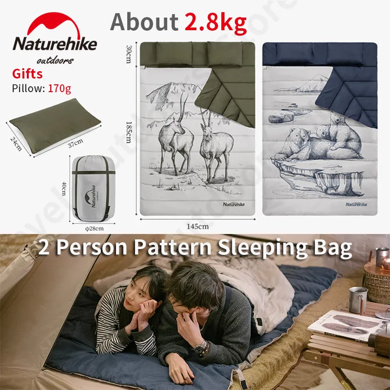 

Naturehike 4seasons 2persons Camping Sleeping Bag Ultralight Outdoor Travel Hiking Thickened Cotton Keep Warm Quilt With Pillow