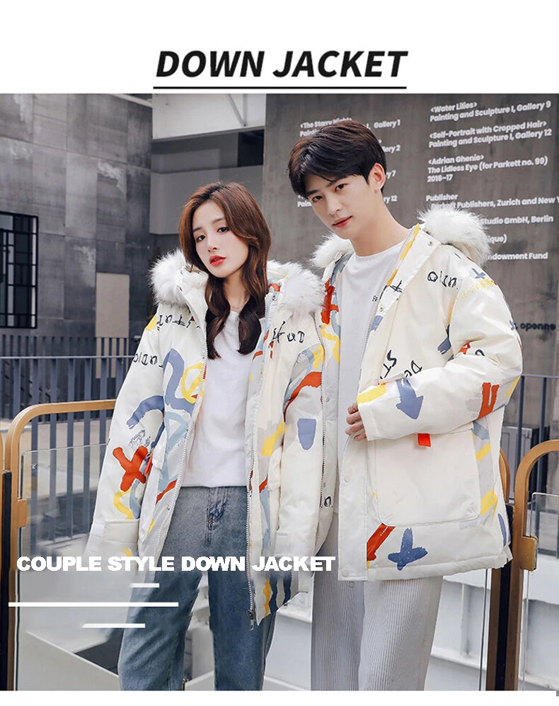 Graffiti Puffer Jacket Men Winter Thicken Warm Overcoat Jacket With Fur Collar Hip Hop Streetwear Jackets Men Fashion Clothing