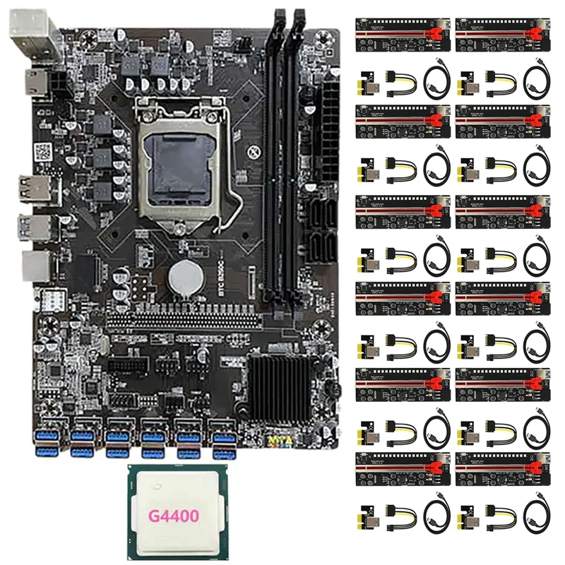 

B250C BTC Mining Motherboard with 12 Pcs VER12 Por PCIE 1X 16X Riser Card+1 Pcs CPU LGA1151 DDR4 DIMM 12 USB3.0