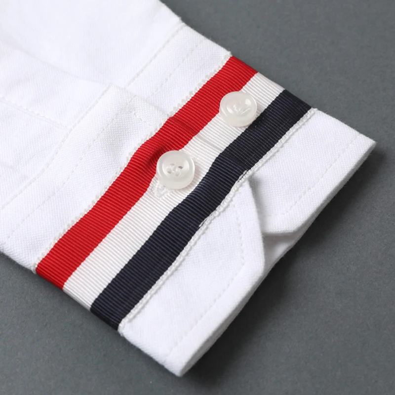 TB THOM Men's Shirt White Fashion Top Brand Striped Cuffs Slim Casual Oxford Fine Cotton Long Sleeve High Quality Women's Shirts