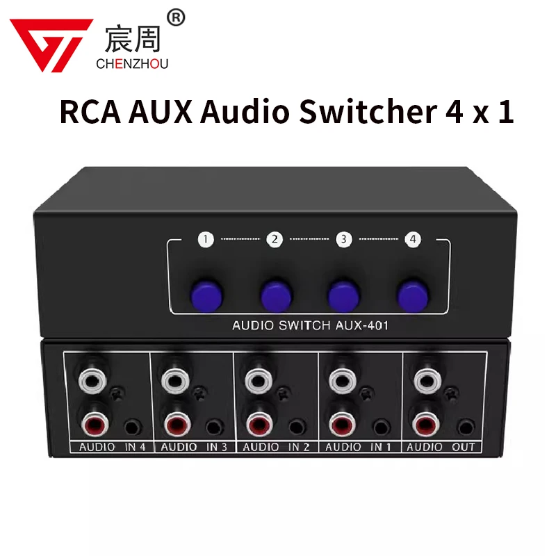 Фото Аудиопереключатель RCA AUX 4 в 1, стерео аудиопереключатель 4 х1, Пассивный аудиопереключатель 3,5 мм Aux L/R RCA, аудиопереключатель, аналоговый аудиопереключатель №1