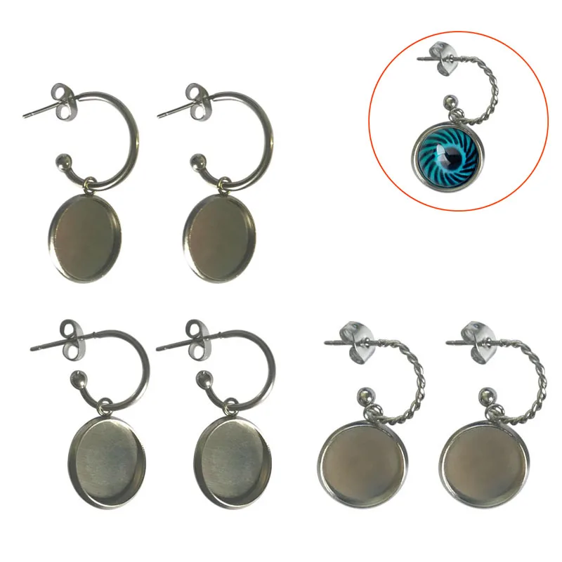 

10pcs Stainless Steel Cabochon Earring Hoop with 12mm Base Settings Diy Earring Bezel Blanks For DIY Jewelry Making Accessories