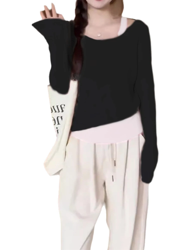 Wassup Kates Fake Two-Piece Base Knit Women Spring and Autumn Thin Long sleeve Unique Beautiful Top