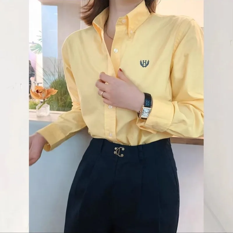 

Deeptown Elegant and Youth Woman Blouses Basic Office Ladies Long Sleeve Embroidery Shirts Korean Fashion Casual Solid Chic Tops
