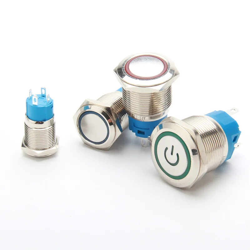 Водонепроницаемый металлический кнопочный переключатель 12/16/19/22 мм светодиодная