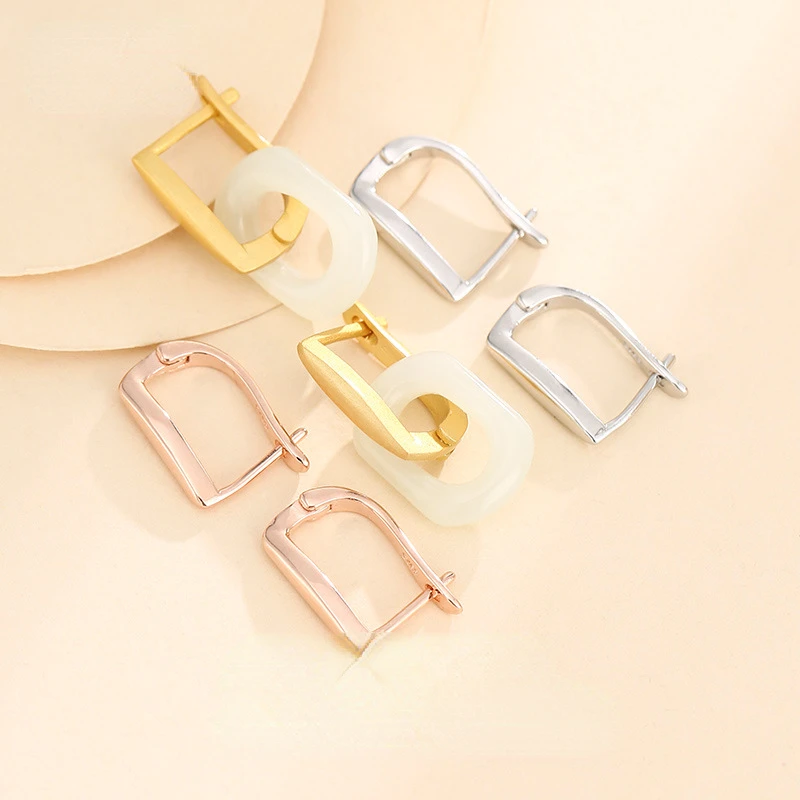 S925 Sterling Silver Simple Fashion Earrings Ear Clip Ear Pins Empty Tote Gufa Silver Sand Gold Craft DIY Jade Safety Buckle