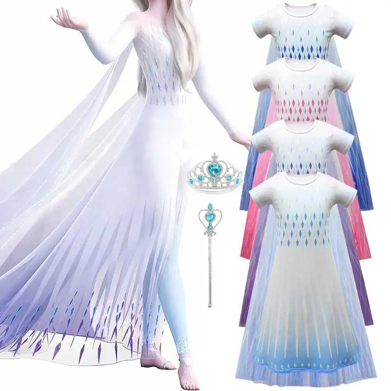 

Elsa Princess Dress For Girl Birthday Party Tulle Prom Gown Kids Christmas Cosplay Snow Queen Coronation Costume