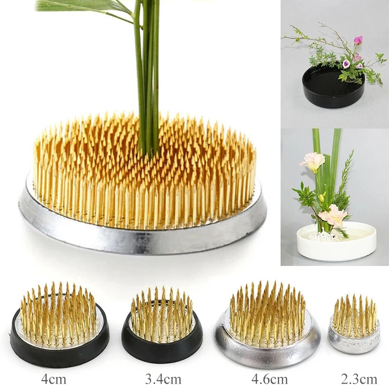 Round Metal Pin Flower Insert Base Japanese Ikebana Kenzan Flower Frog Art Fixed Arranging Tools Flower Base Needle