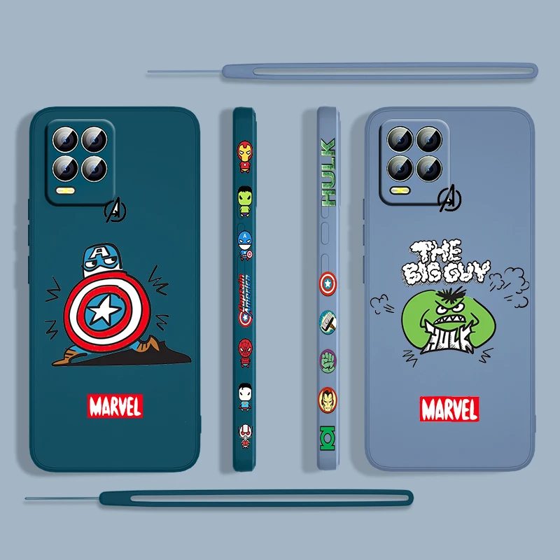 

Marvel Cute Captain America For OPPO Find X3 X2 neo Lite Relame GT Master A9 A5 A53S A72 A74 8 6 5Liquid Left Rope Phone case