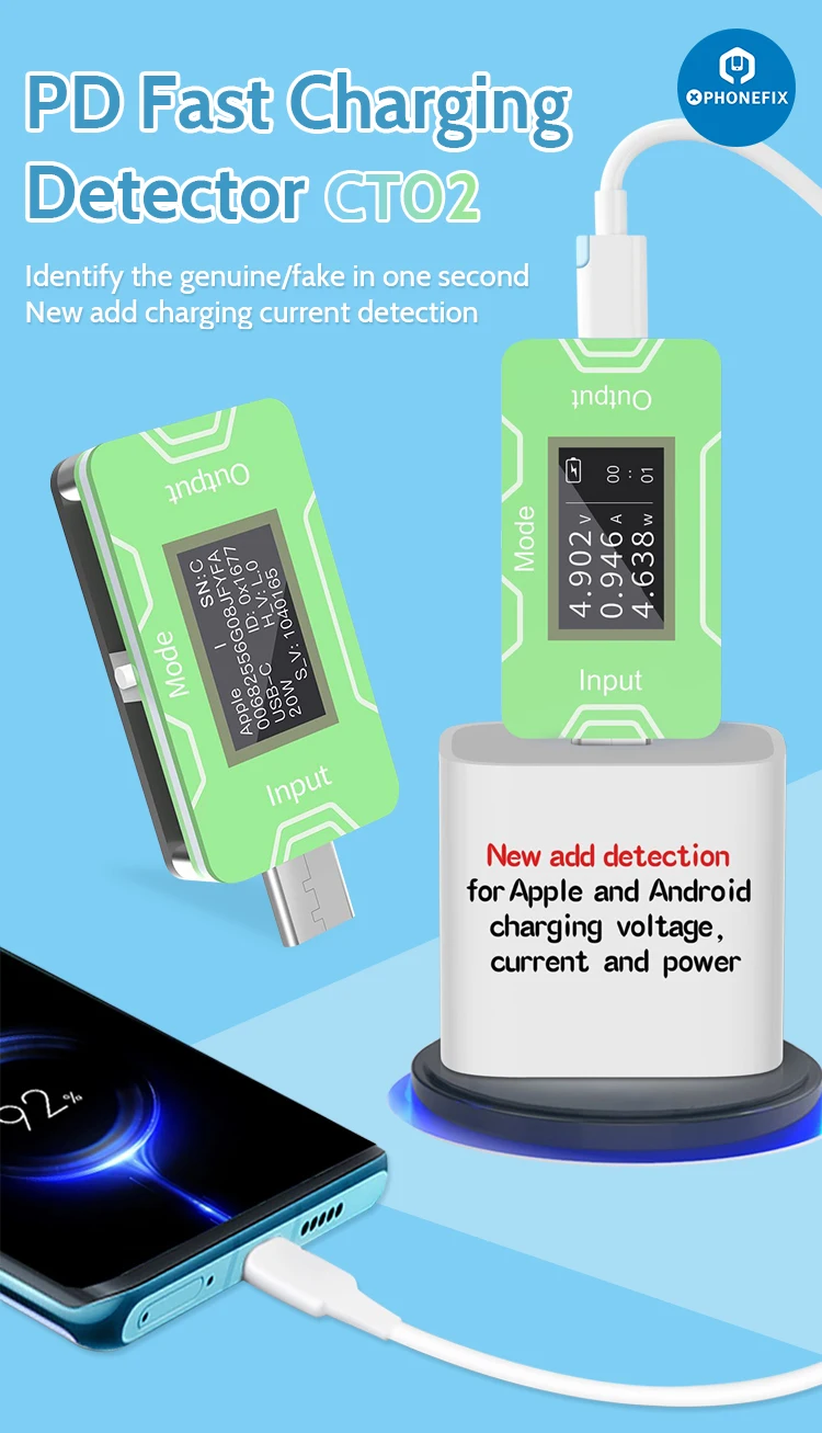 Детектор зарядного устройства JCID ct02 PD точная идентификация подлинных и
