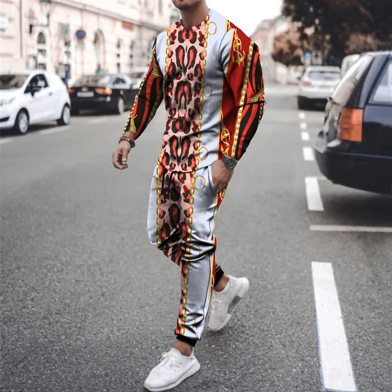 Casual Stylish Tracksuit Fashion Long Sleeve T-Shirt Trousers Set Joging Suit Solid Color Outfit Male Chic ClothingActivewear