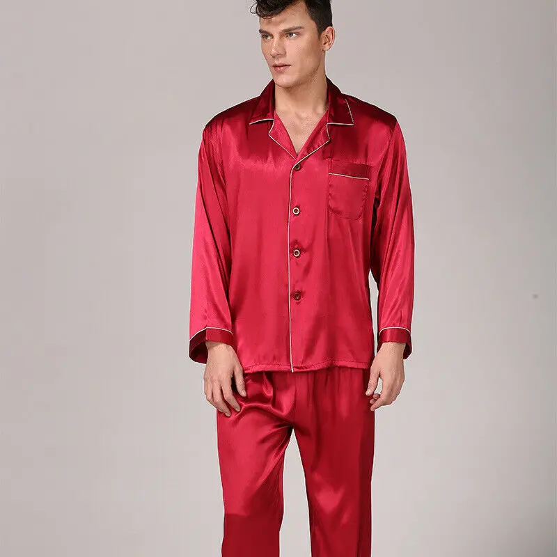 Mens Plain Satin Silk Pajama Set Pyjamas Traditional Solid Pyjamas Sets Pyjamas  Sets for Women 2020  Pj Sets for Men