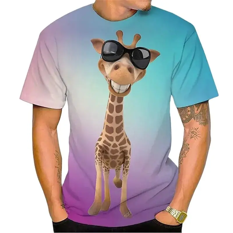 

Summer Fashion T-shirt Animal Series Giraffe 3D Printing Round Neck Sports Loose Casual Large Fitness Training Clothes Breathabl