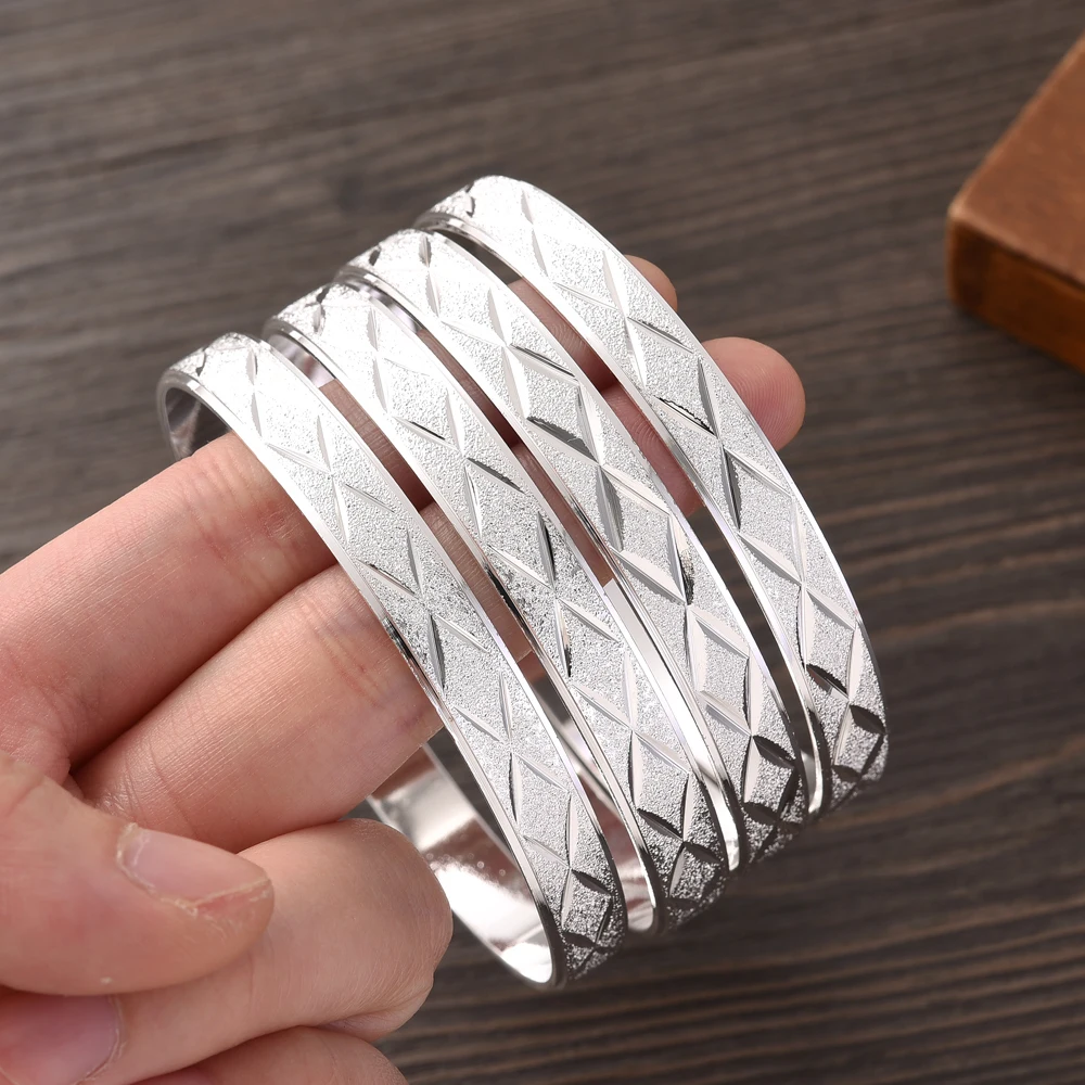 

New 65MM Silver Plated Wedding Jewelry Bangles Ethiopian Dubai Bracelets Women Birthday Paty Gifts