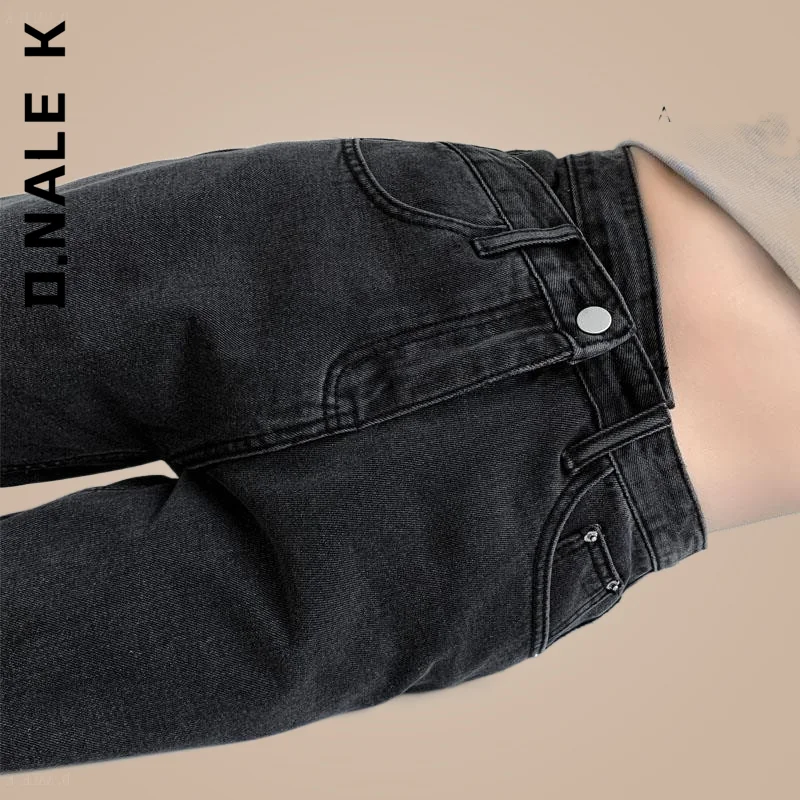 

D.Nale K 2022 New Jeans Women Wide Leg Pants Mom Femme Black Blue Jeans High Waist Woman Trousers Clothing