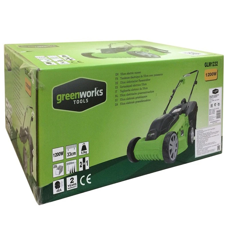 Газонокосилка электрическая Greenworks GLM1232 (Мощность 1200 Вт ширина скашивания 330 мм