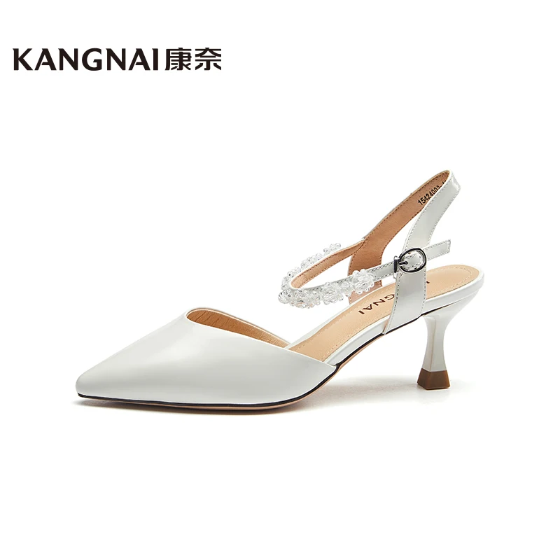 

Kangnai Women Sandals Genuine Leather Pointed Toe High Heels Ankle Strap Pumps Office Summer Lady Shoes