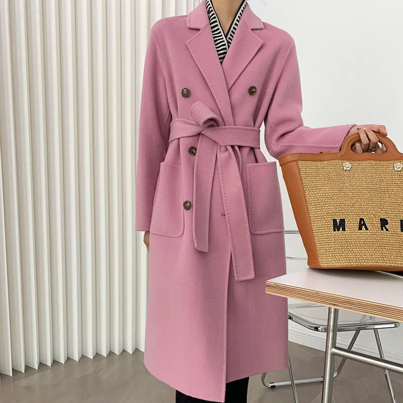 

Women Woolen Blends Overcoats Female Autumn Long Sleeve Casual Double Breasted Outerwear Office Ladies Tweed Jackets Coat G459