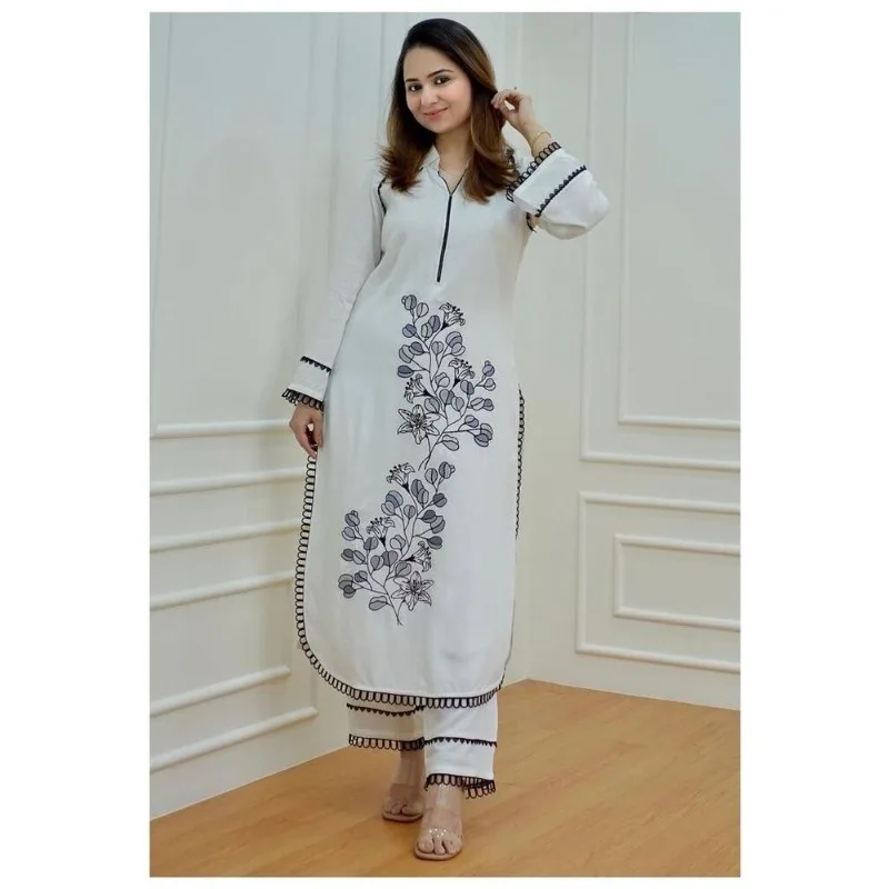 Белые костюм сальвар камиз с индийским принтом Одежда для свадебной вечеринки