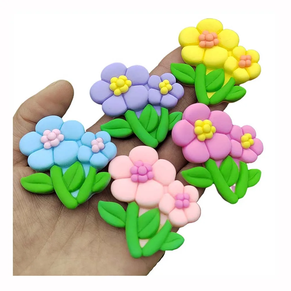 

Colorful Flowers With Leaves Flatback Resin Cabochons Kawaii Scrapbooking Crafts Fit Phone Case Decoration DIY Headwear Accessor