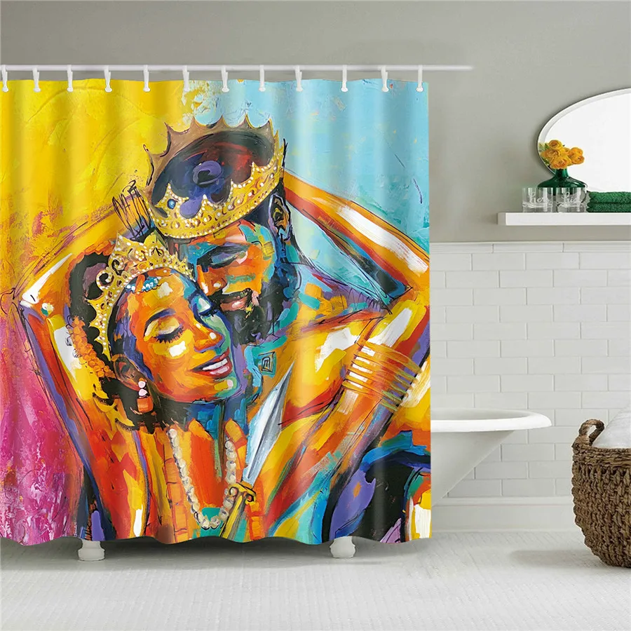 

African American Afro Black Girl Women Art Design Graffiti Art Bathroom Shower Curtains Waterproof Polyester with Hooks