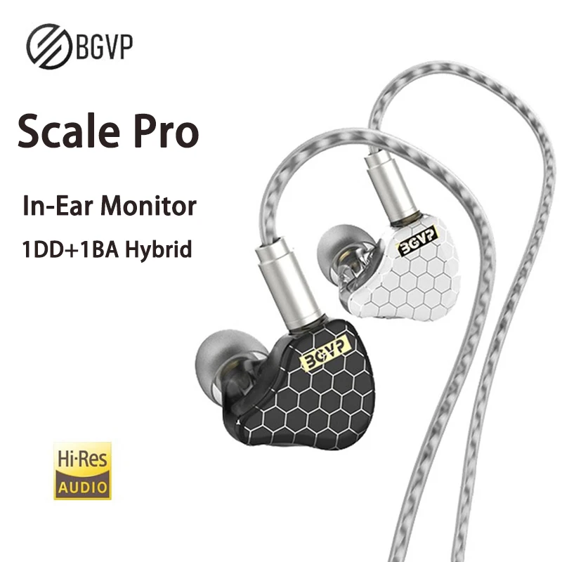 Фото Наушники-мониторы BGVP Scale Pro 1DD+1BA, гибридные Hi-Fi, внутриканальные, проводные 3,5 мм, для игр, спорта и музыки, с отсоединяемым кабелем MMCX №2
