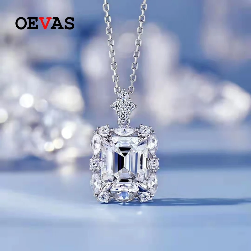 

OEVAS 100% 925 Sterling Silver White G Color High Carbon Diamond Pendant Necklace For Women Sparkling Wedding Fine Jewelry Gifts