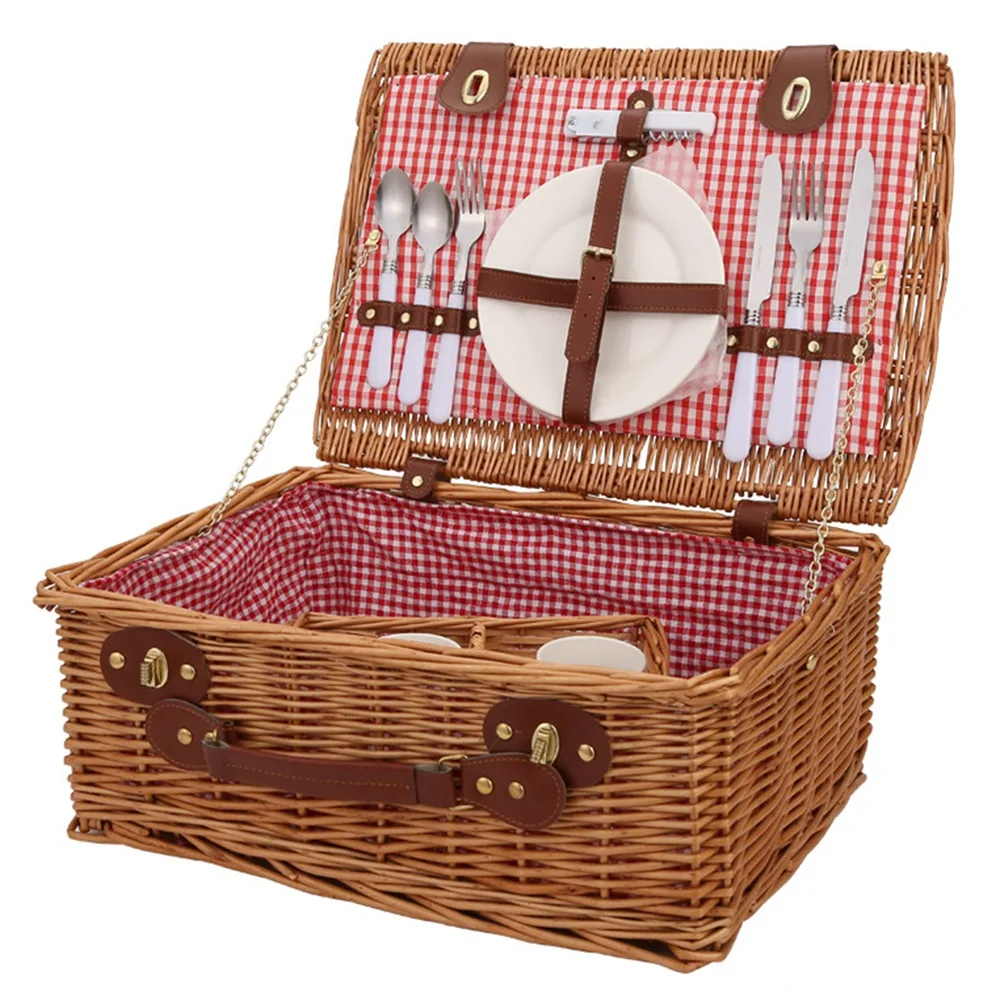 

Picnic Basket Set with Lining Picnic Hamper with Ceramic Plates Flatware for Birthday Wedding Picnic and Festivals