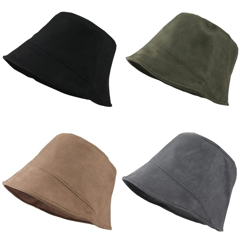 

573B Solid Color Suede Basin Hat Casual Fisherman Must Have Item for Women Girl