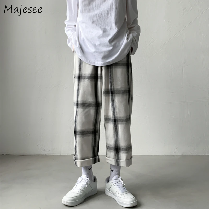 

Брюки мужские универсальные в клетку для колледжа, стильные мешковатые красивые уличные штаны в стиле хип-хоп, брюки бойфренд, тонкие дышащ...