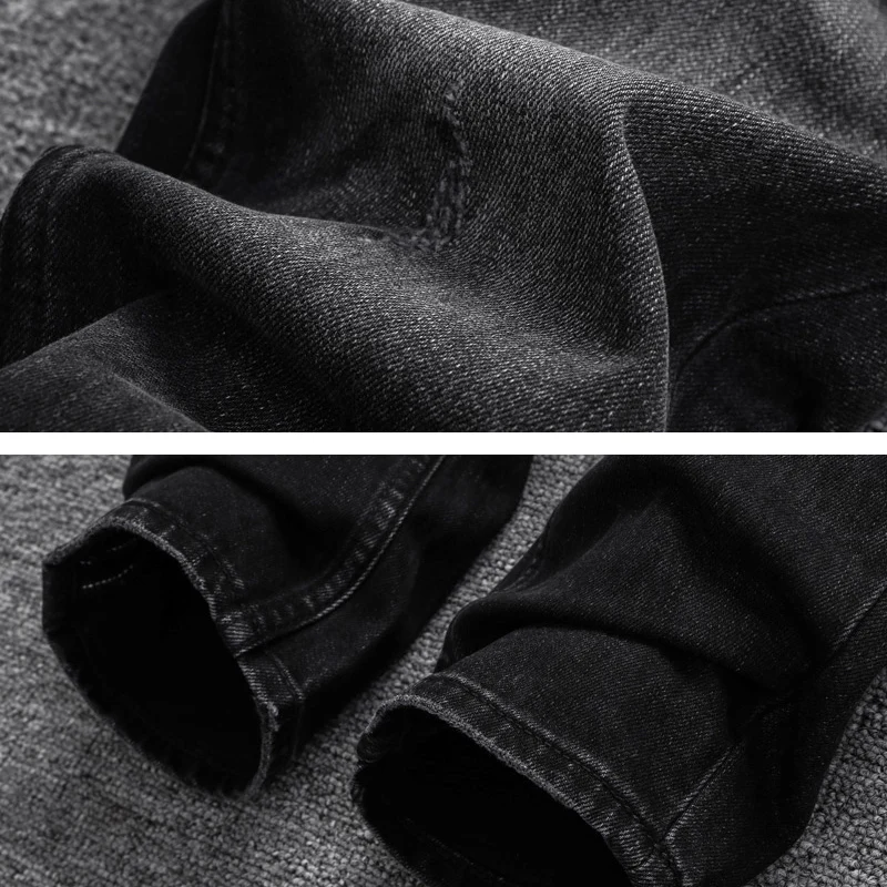 European Designer Fashion Men Jeans High Quality Retro Black Gray Elastic Slim Fit Ripped Jeans Men Vintage Denim Pants Hombre
