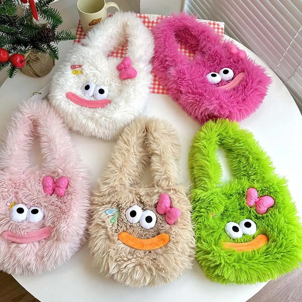 

Cartoon Ugly Doll Shoulder Bag Plush Doll Tote Bag Large Capacity Bowknot Big Eyes Sausage Mouth Shopping Bag School Bag