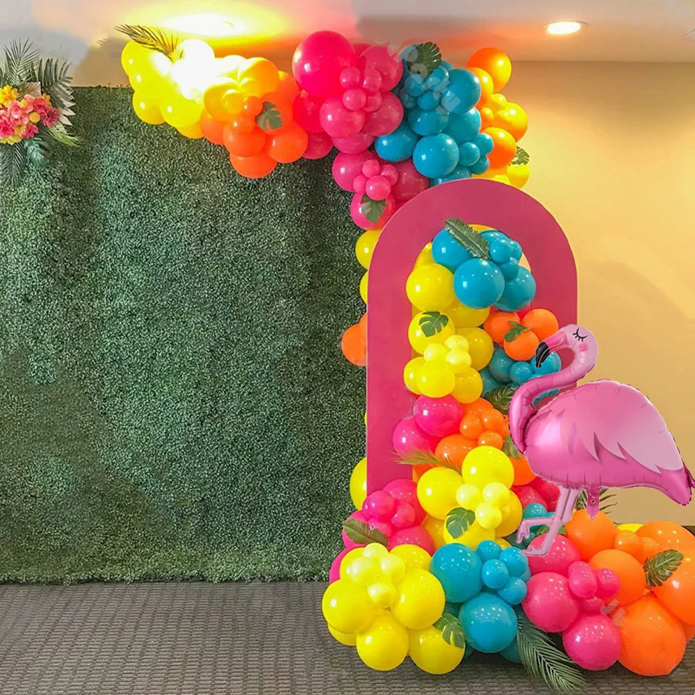 

135pcs Summer Rose Red Green Balloon Garland Hawaiian Flamingo Foil Balloons Wedding Birthday Luau Aloha Party Decor Baby Shower