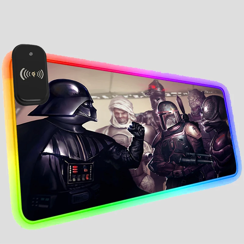 

Коврик для мыши с беспроводной зарядкой RGB, светодиодный игровой коврик Boba Fett Звездные войны, компьютерные офисные игровые коврики, коврик д...