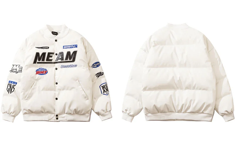 

Leather Jacket Men Parkas Winter Streetwear Hip Hop Embroidery Thicken Warm Bubble Padded Coats Harajuku Baseball Bomber Outwear