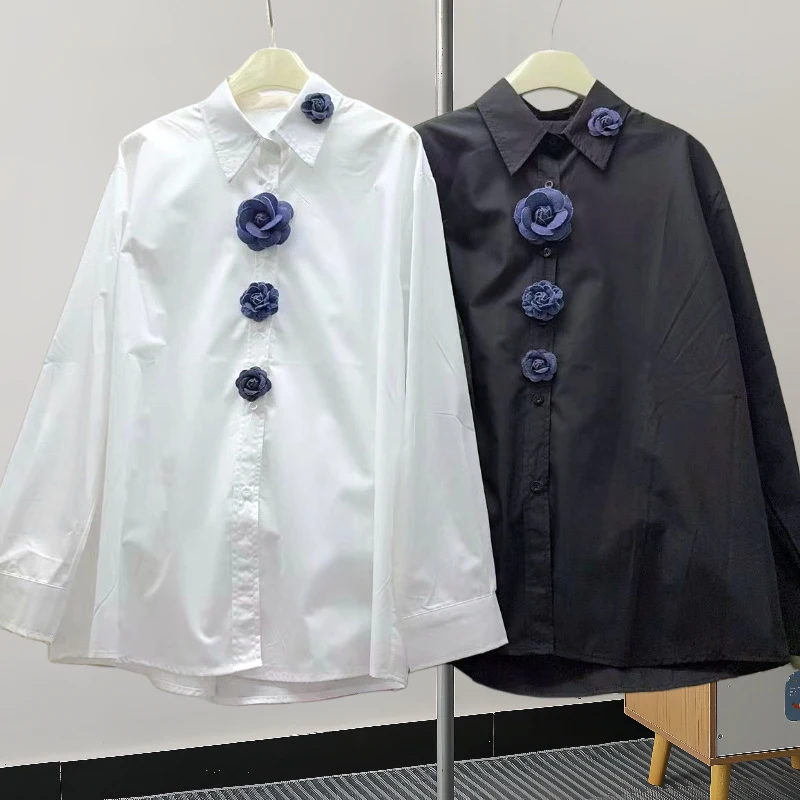 KBQ Colorblock лоскутные аппликации уличные рубашки для женщин с лацканами и длинными