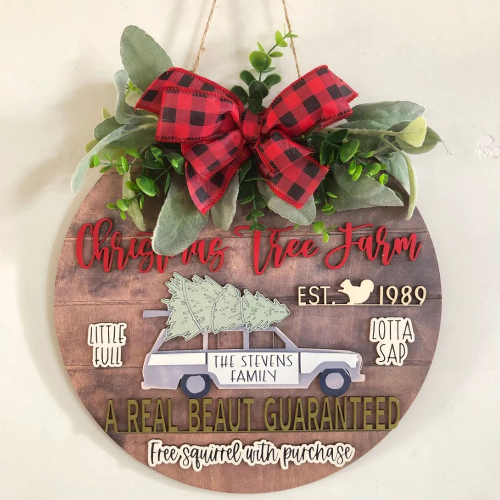 

Christmas Wreaths Decor Sign Front Door Round Wood Hanging Sign Festival Party Decoration Christmas Ornaments