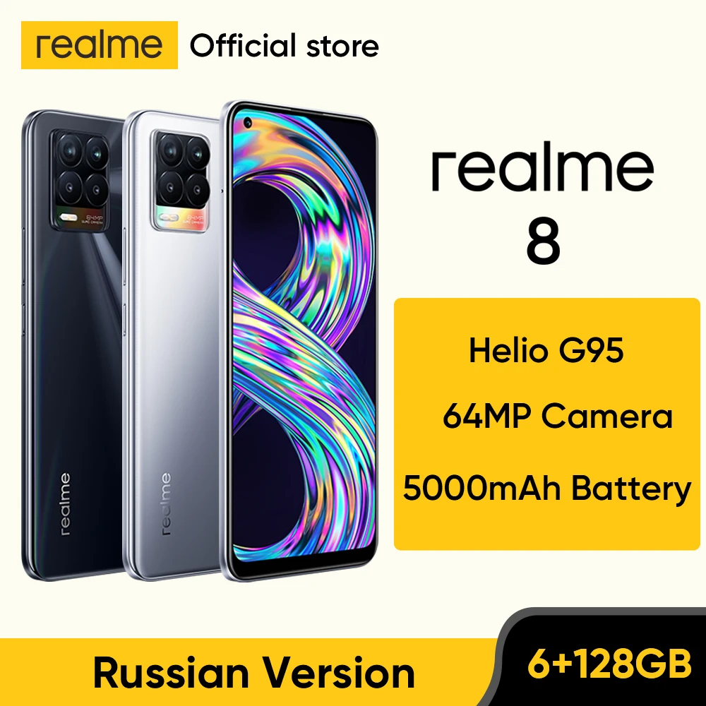 realme 8 Russian Version Smartphone 64MP Quad Camera Helio G95 6.44