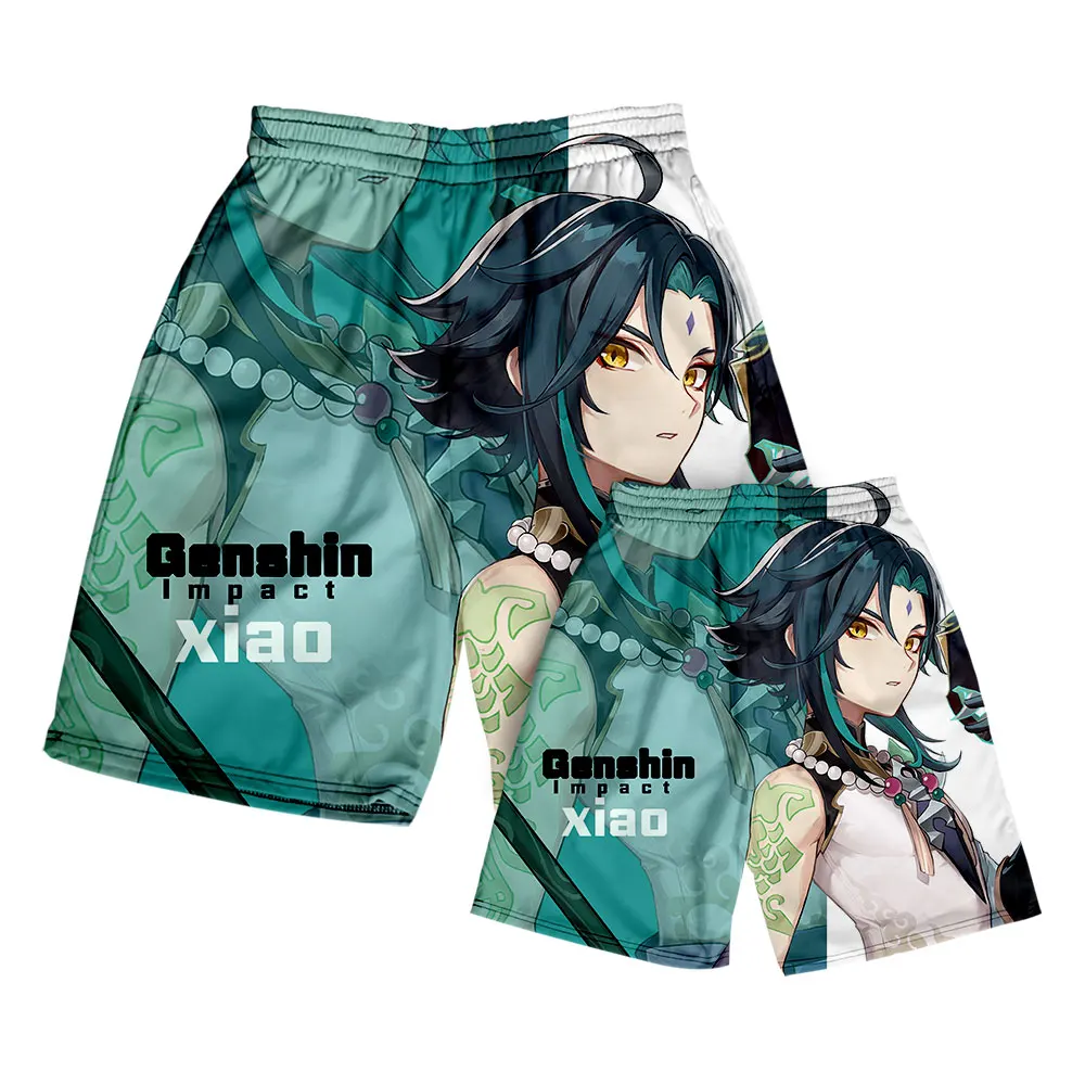 Genshin Impact Print 2022 Summer Hawaii Anime Hip Hop Beach Swimwear Surffing Casual Shorts Elastic Waist Quick Dry Men Pants
