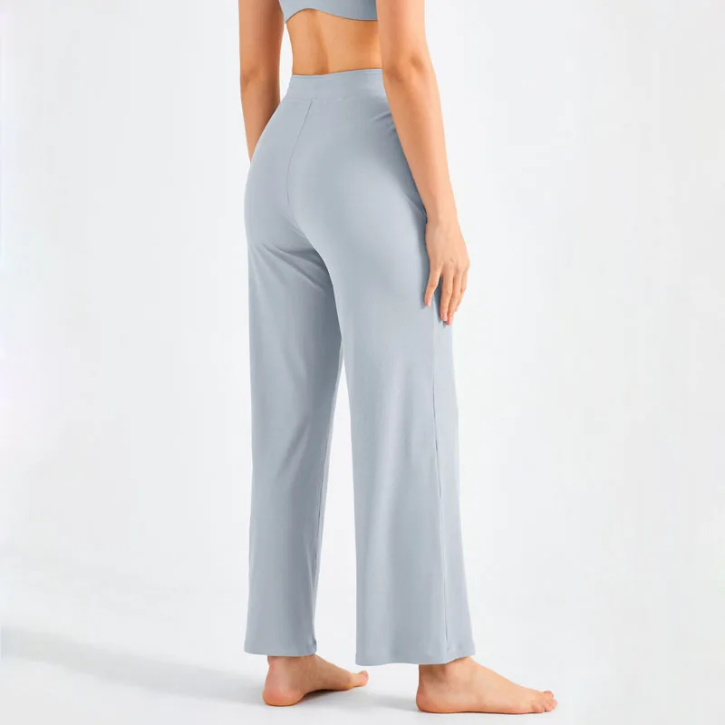 SHINBENE Sun Protection High Waist Flare Yoga Leggings Drawstring Comfy Ribbed Sports Wide Leg Pants for Women