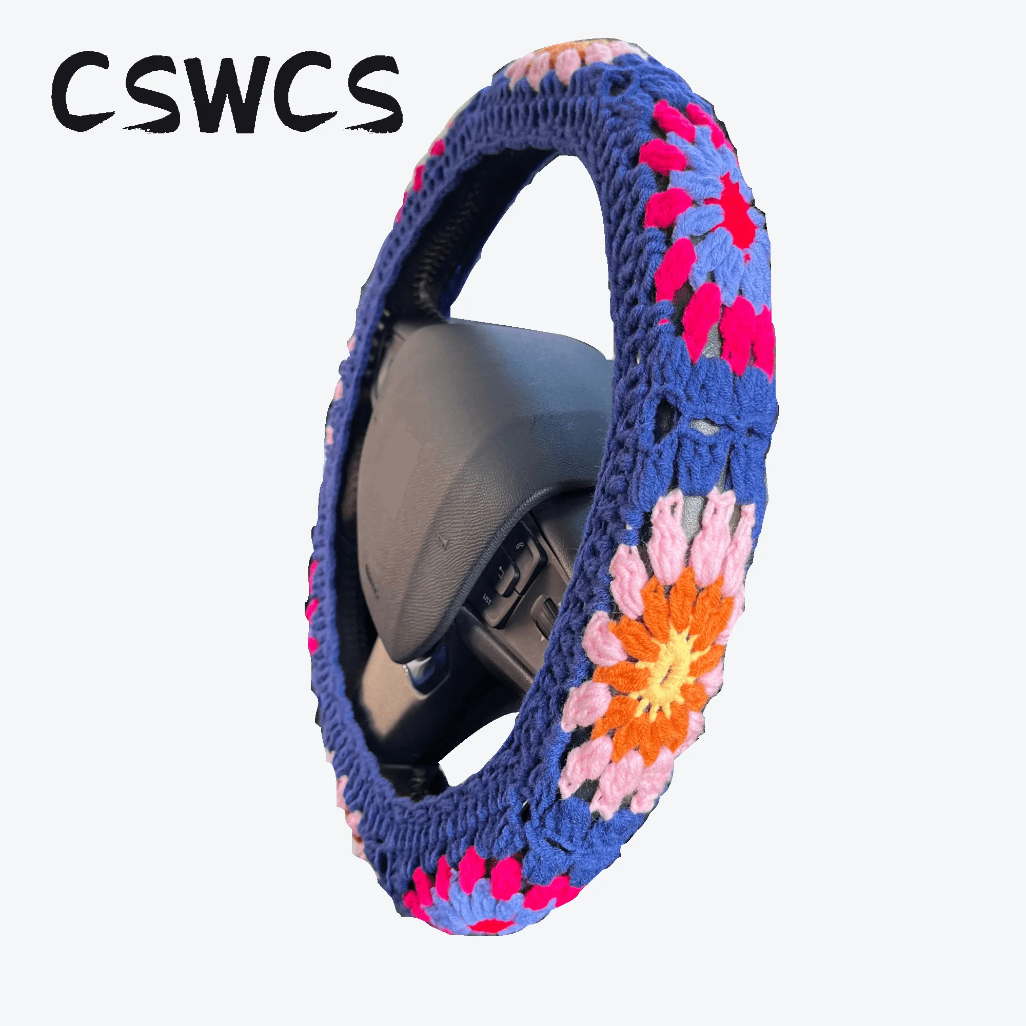 

CSWCS 14-15in Cute Crochet Steering Wheel Cover for Women Sunflower Seat Belt Covers Coaster Car Interior Accessories Decoration