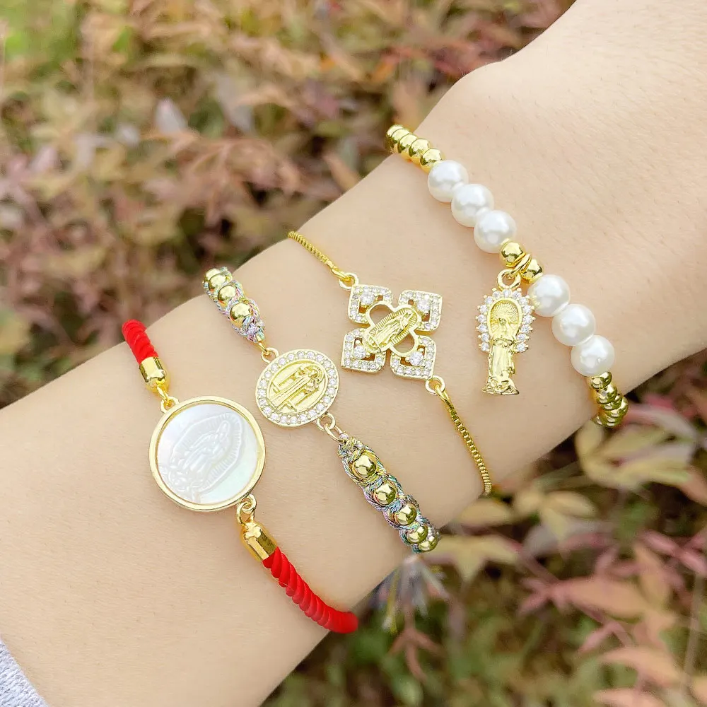 

Catholic Holy Father Bracelets for Women Copper Gold Plated Virgin Mary Bracelets Religious Jewelry Gifts san benito brtf84
