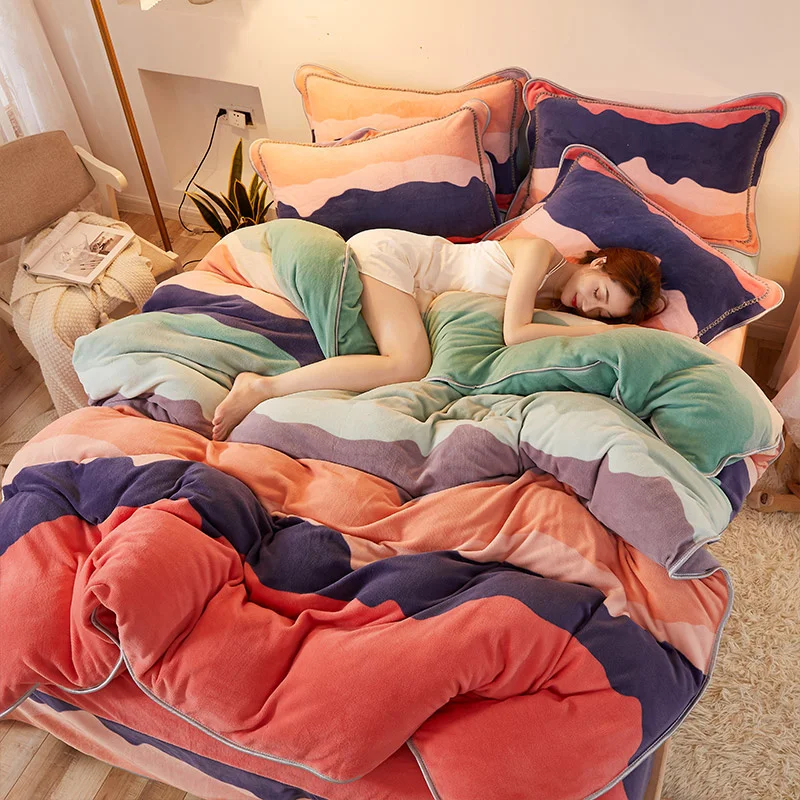 

Winter warm bedding set flannel duvet cover quilt cover super soft cozy adult kids bedsheet pillowcases Queen King size bed sets