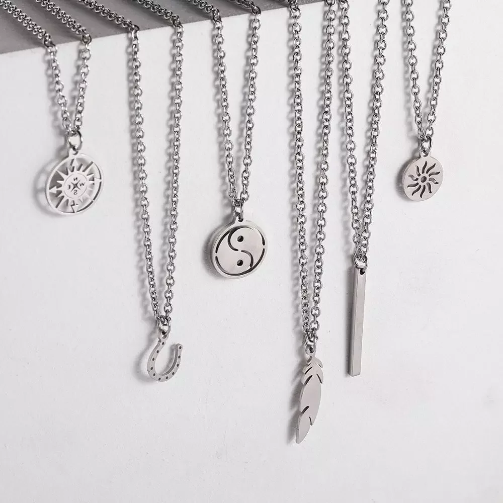 

Necklace Stainless steel Necklace Women Men Simple Long Chain Rectangular Pendant Necklace Statement Couples Choker Gifts