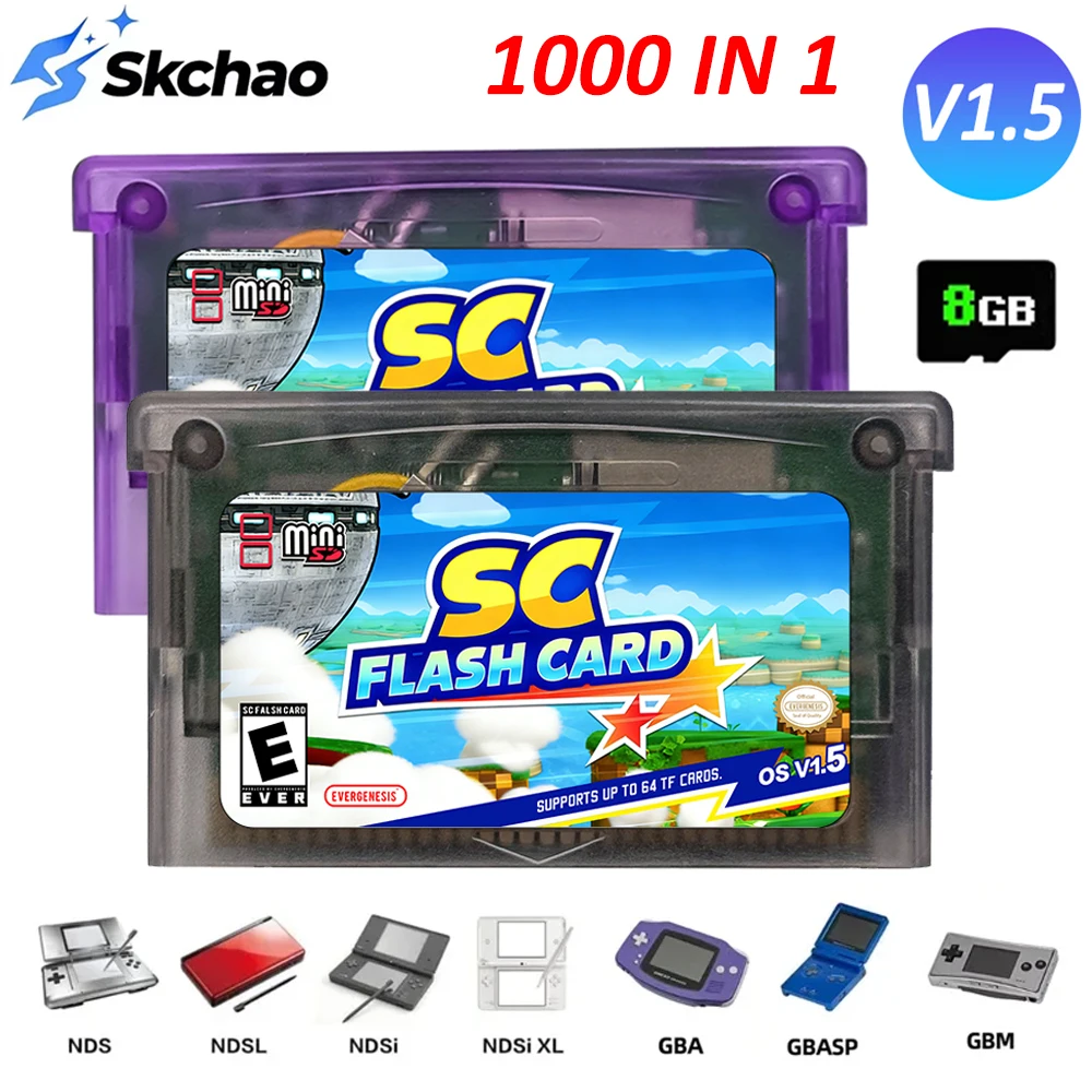 Фото НОВАЯ карта SCFW V1.5 Mini SC 1000+ в 1 для GBA GBC GB NES с адаптером и картой TF 8 ГБ, аксессуары для игровых консолей №1