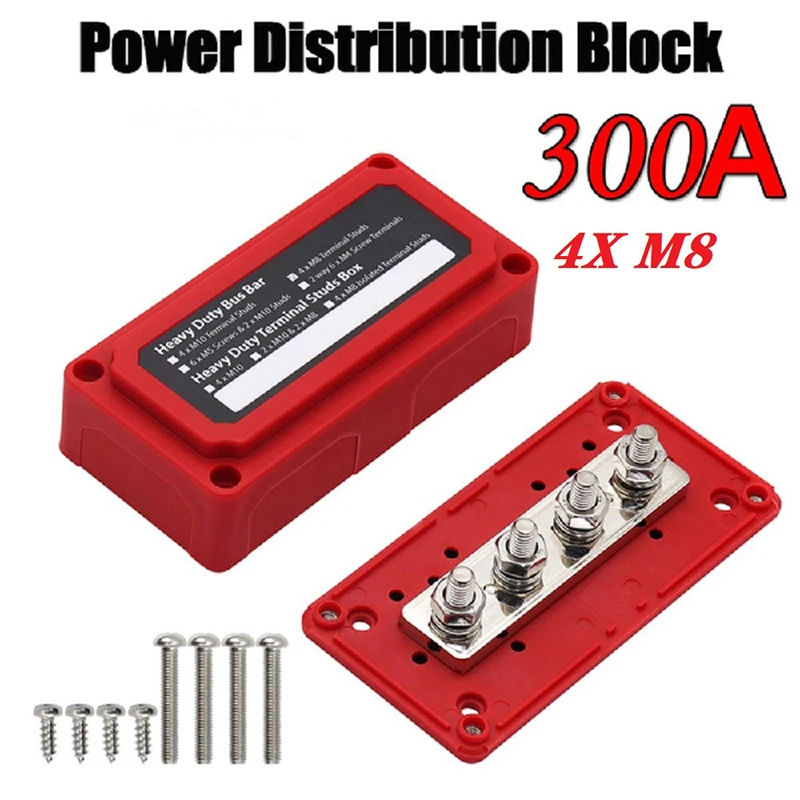 

Power Distribution Block Heavy-Duty Bus Bar Box With M8*4 terminal 300A Rear Battery Terminal Box,For Cars, RVs, Trucks, Ships