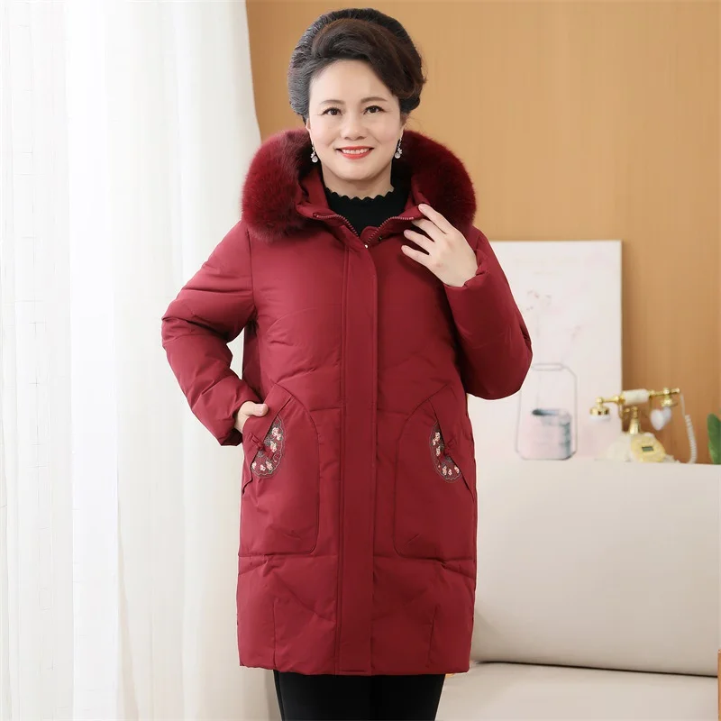 2022 Middle-aged Women Clothes Down Jacket Winter Oversize Thicken White Duck Down Coats Female Hooded Overcoat Warm Top Parkas