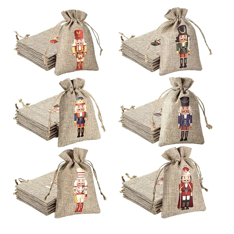 

5pcs Nutcracker Burlap bag Merry Xmas eve Holiday Christmas tree rustic Fireplace Mantle decoration children kid boy girl Gift