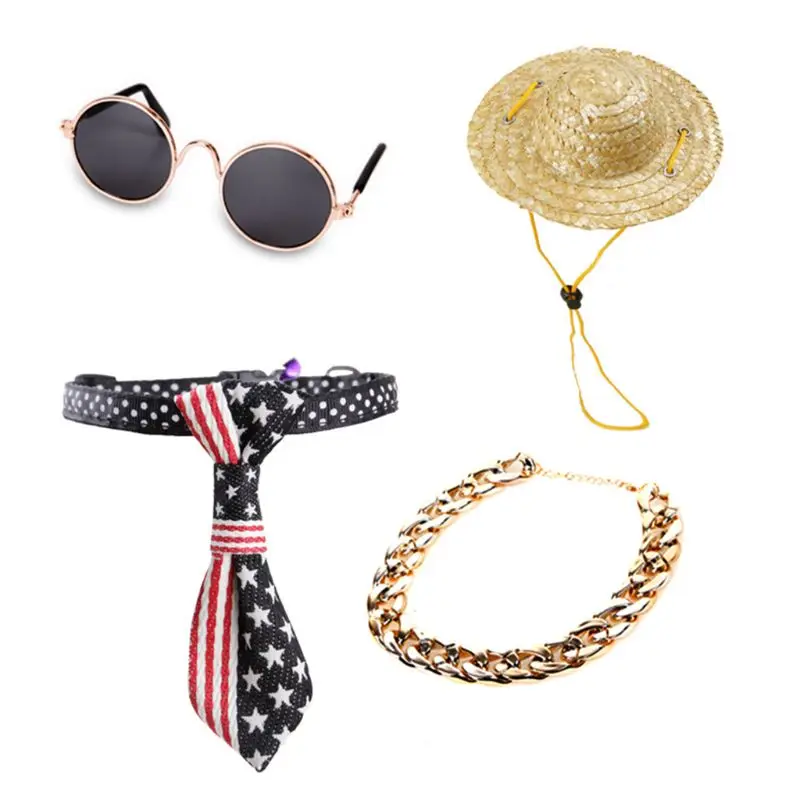 

2/3/4 PCS Set Pet Cat Fashion Jewelry Set Funny Sunglasses Straw Hat Cat Tie Various Combination Sets Kitten Cat Assessoires